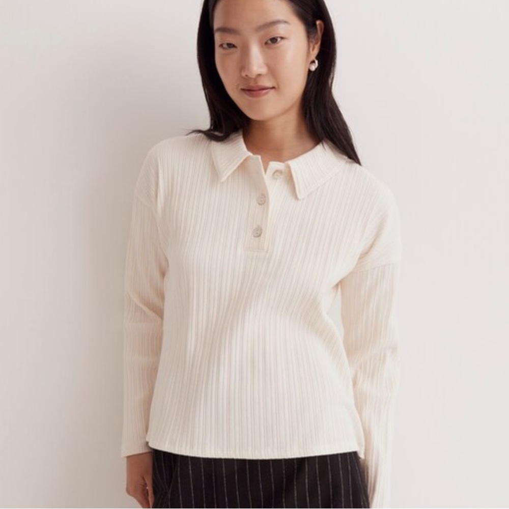 NWT Madewell Rib Boxy Collared Long Sleeve